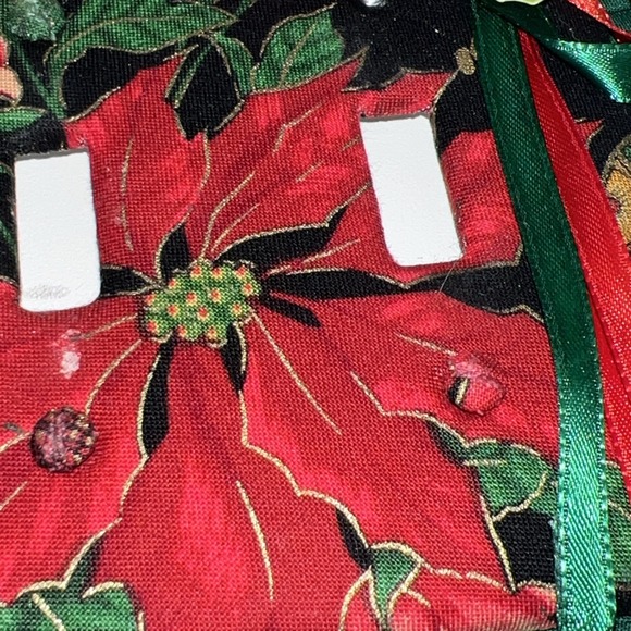 2 Vtg Handmade Christmas Poinsettias Light Switch Covers Single & Double Set NEW - Picture 5 of 7